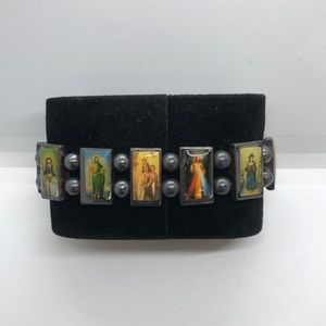 Saints Christian elastic Hematite Beads Bracelet, reversible
